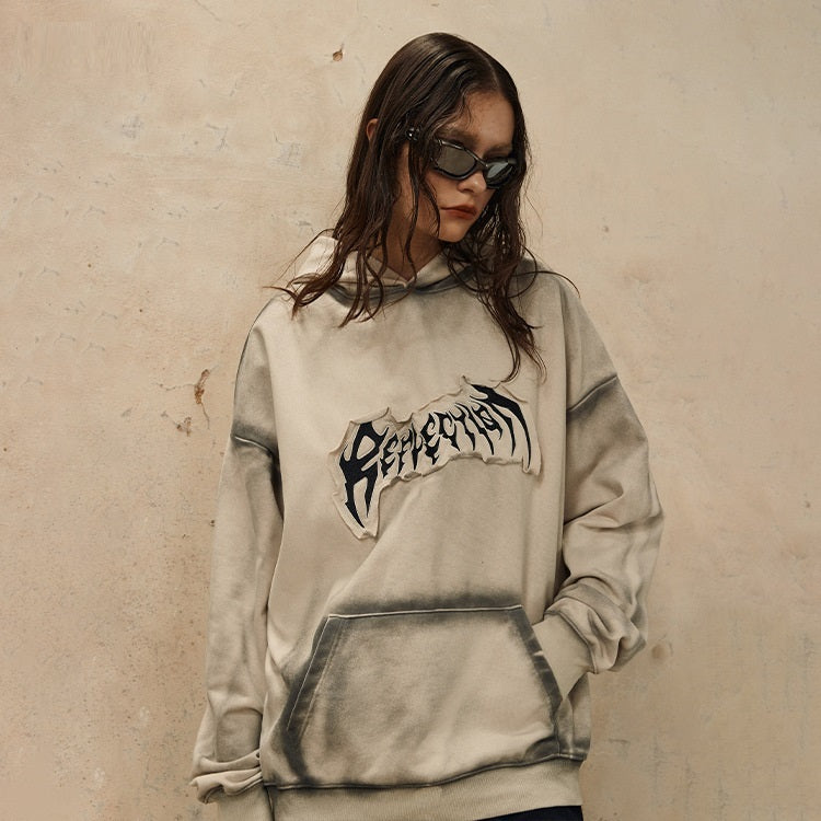 Embroidered Frayed Hem Design Hoodie