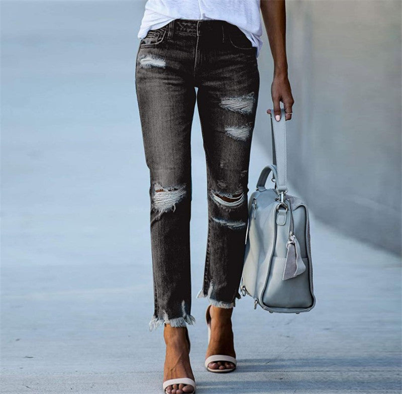 RIPPED STRAIGHT LEG JEANS