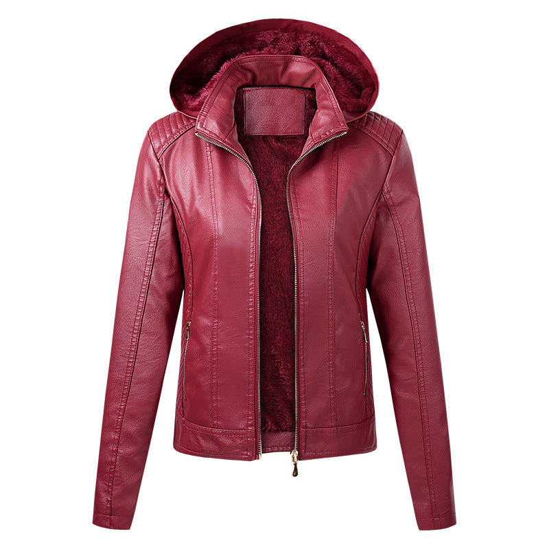 LEATHER FLEECED ZIPPER JACKET