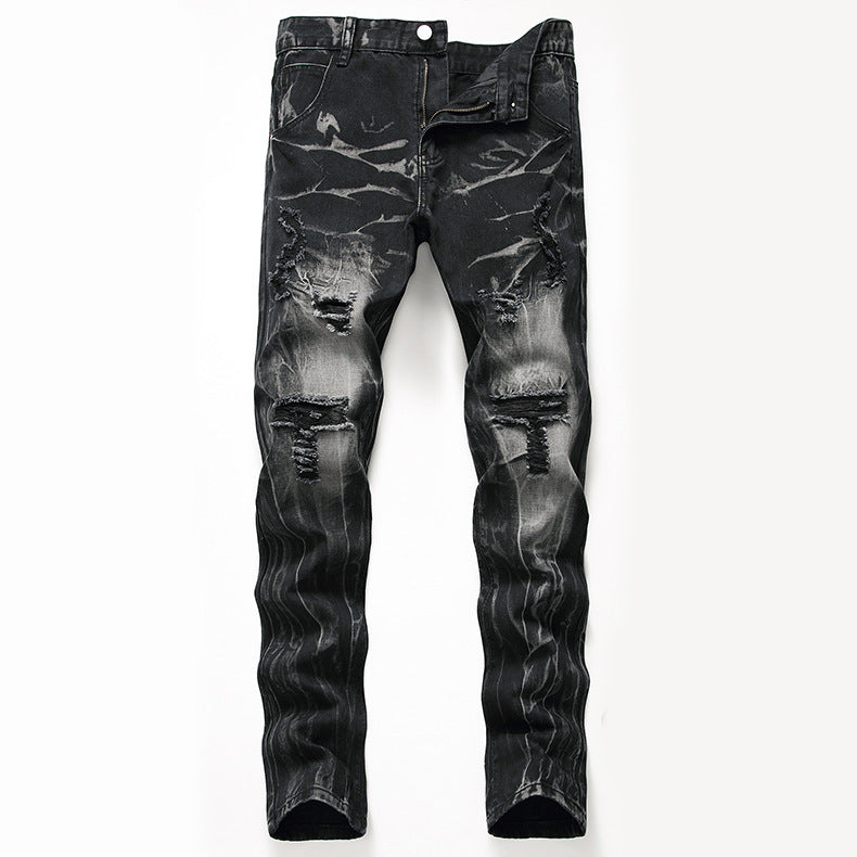 Ripped Black Jeans Men's Straight-leg Denim