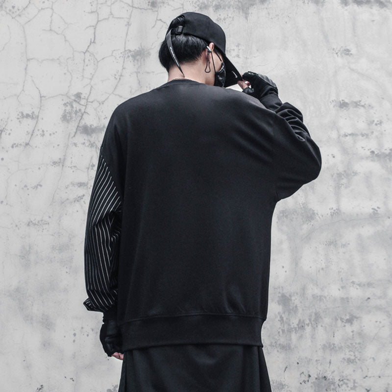 OVERSIZED PULLOVER TWO-PIECE SPLICING STRIPED PATCHWORK SWEATSHIRT