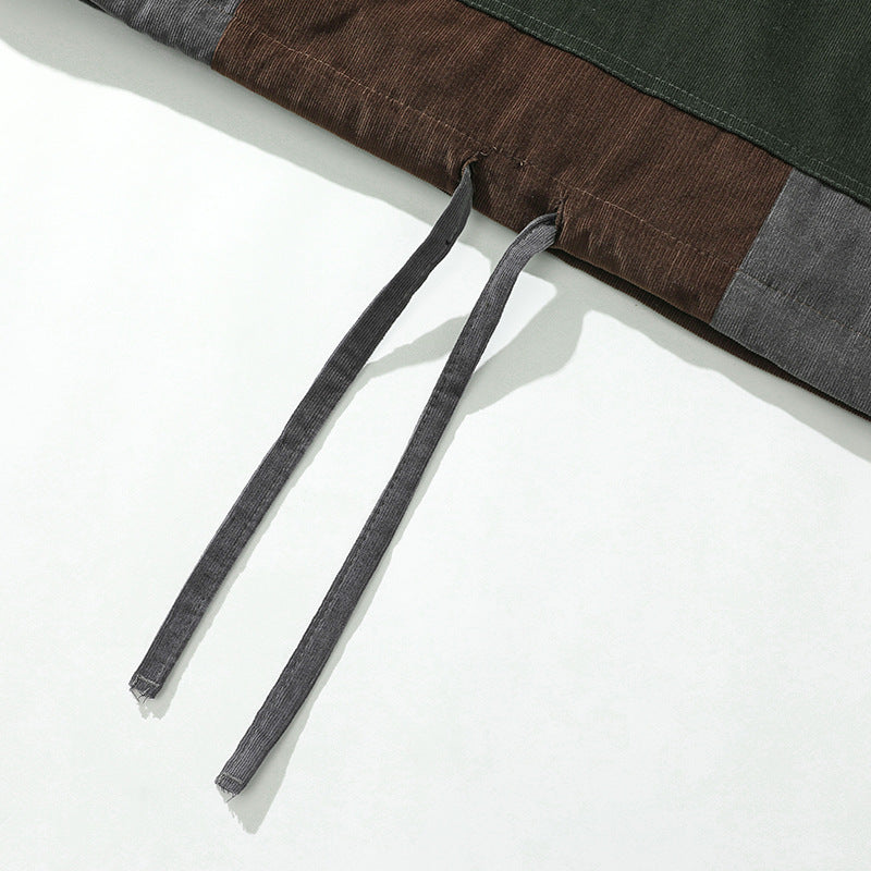 Stitching Corduroy Color Block Hooded Jacket