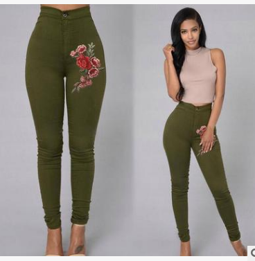 HIGH WAIST EMBROIDERED PANTS