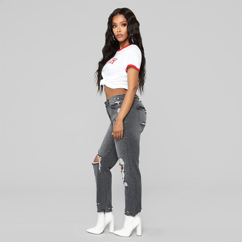 HIGH WAIST RIPPED JEANS