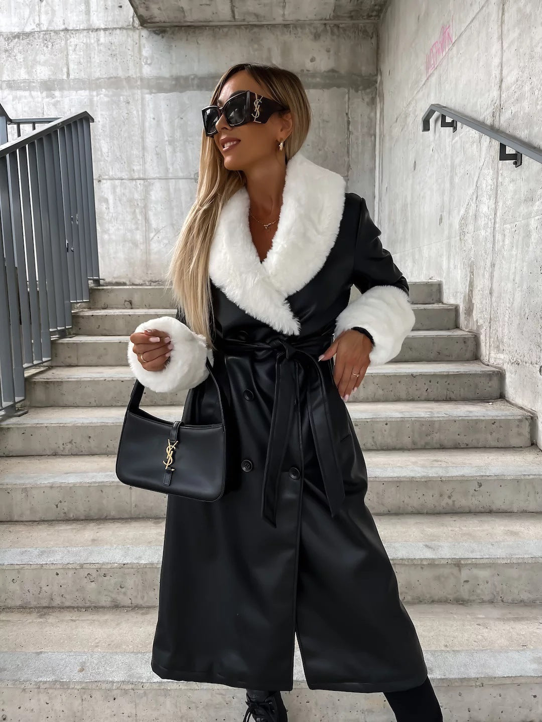 Fur Collar Leather Coat