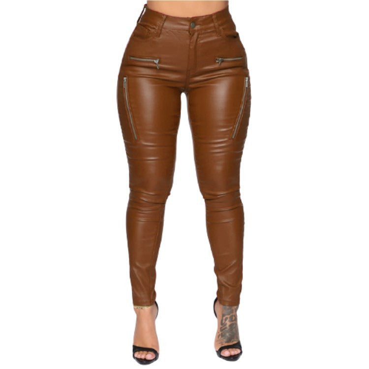 LEATHER MID WAIST PANTS