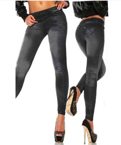 DENIM FAUX MID-WAIST LEGGING