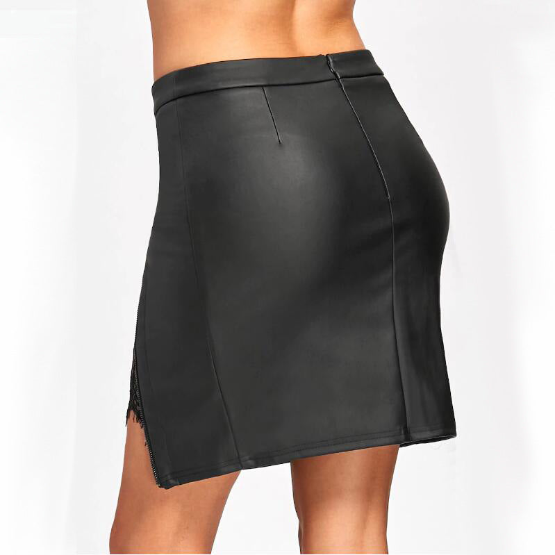 LEATHER PENCIL LACE SKIRT