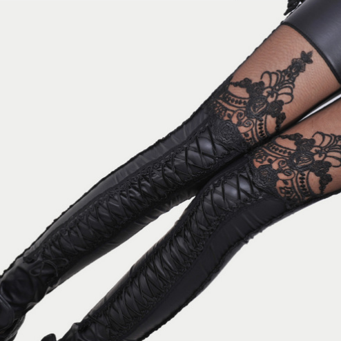 LEATHER LACE SKINNY PANTS