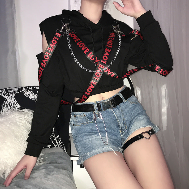 CROPPED CUT-OUT SUSPENDER HOODIE