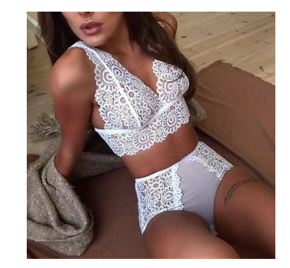 LACE TRIM HIGH WAIST LINGERIE SET