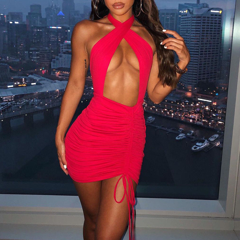 HALTER CUT-OUT DRAWSTRING DRESS