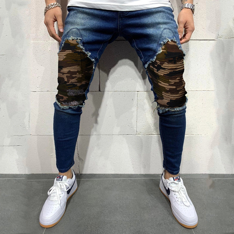 CAMO RIPPED SLIM FIT JEANS