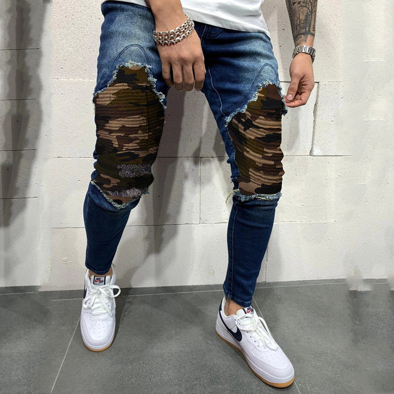 CAMO RIPPED SLIM FIT JEANS