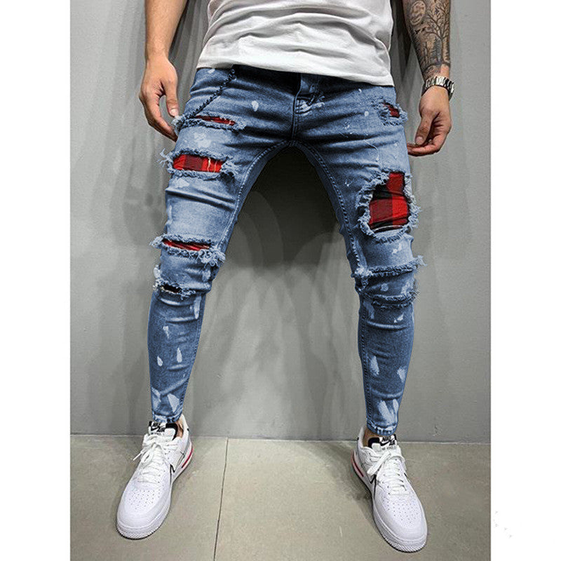 KNEE RED TORN SKIN FIT JEANS