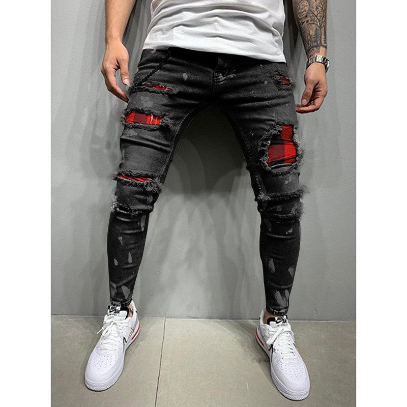 KNEE RED TORN SKIN FIT JEANS