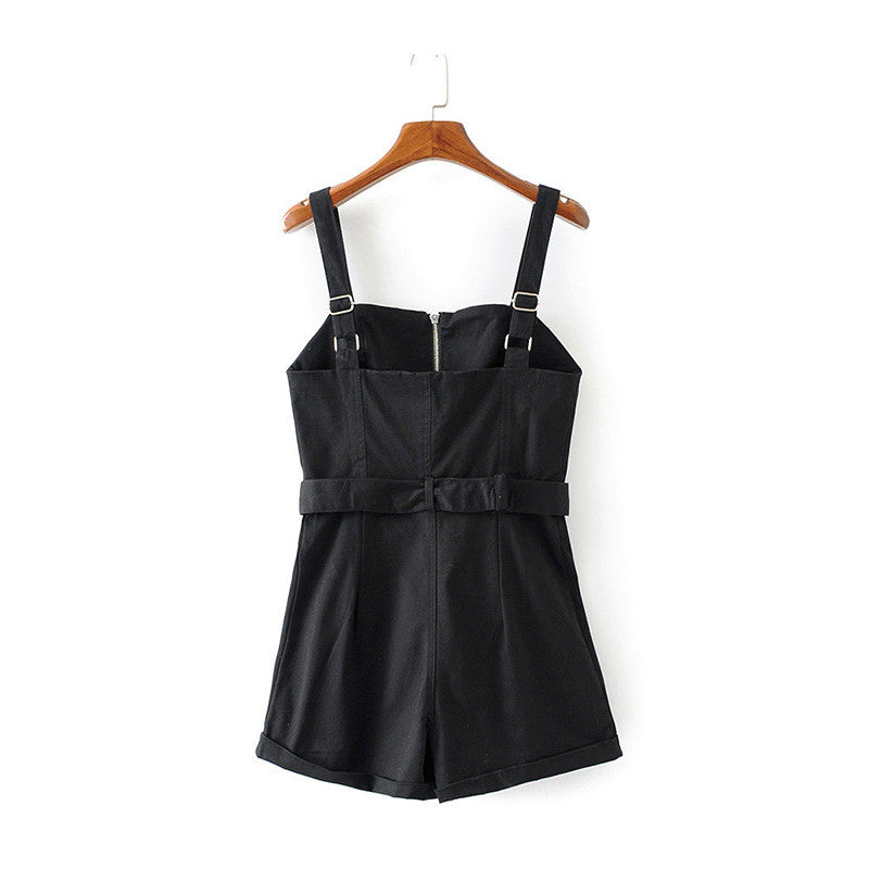 SLEEVELESS ZIPPER BUCKLE JUMPSUIT