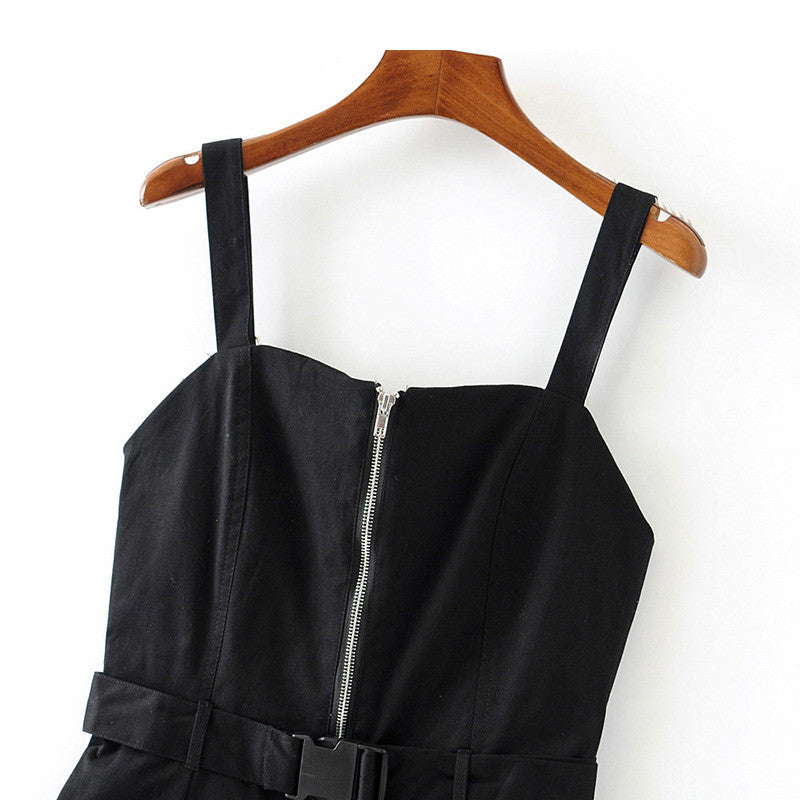 SLEEVELESS ZIPPER BUCKLE JUMPSUIT