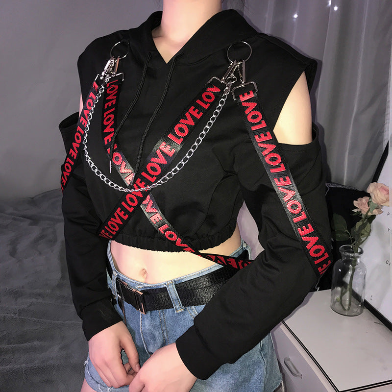 CROPPED CUT-OUT SUSPENDER HOODIE