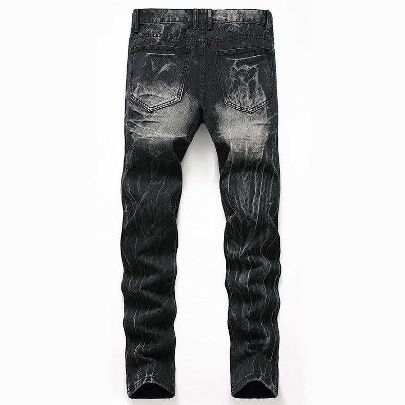 Ripped Black Jeans Men's Straight-leg Denim