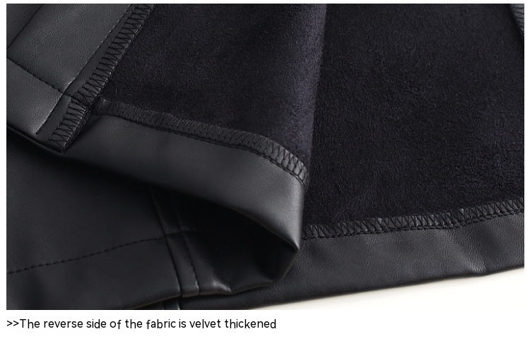 Fleece-Lined PU Leather Side-Slit Skirt