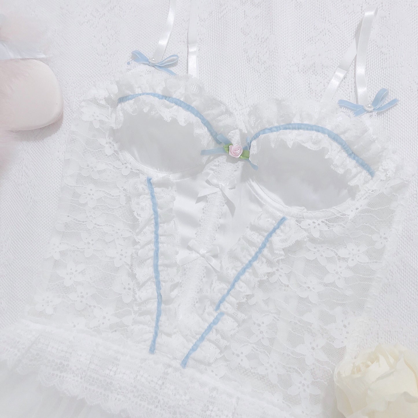 Handmade Satin Sling Bra with Lace-Trimmed Skirt