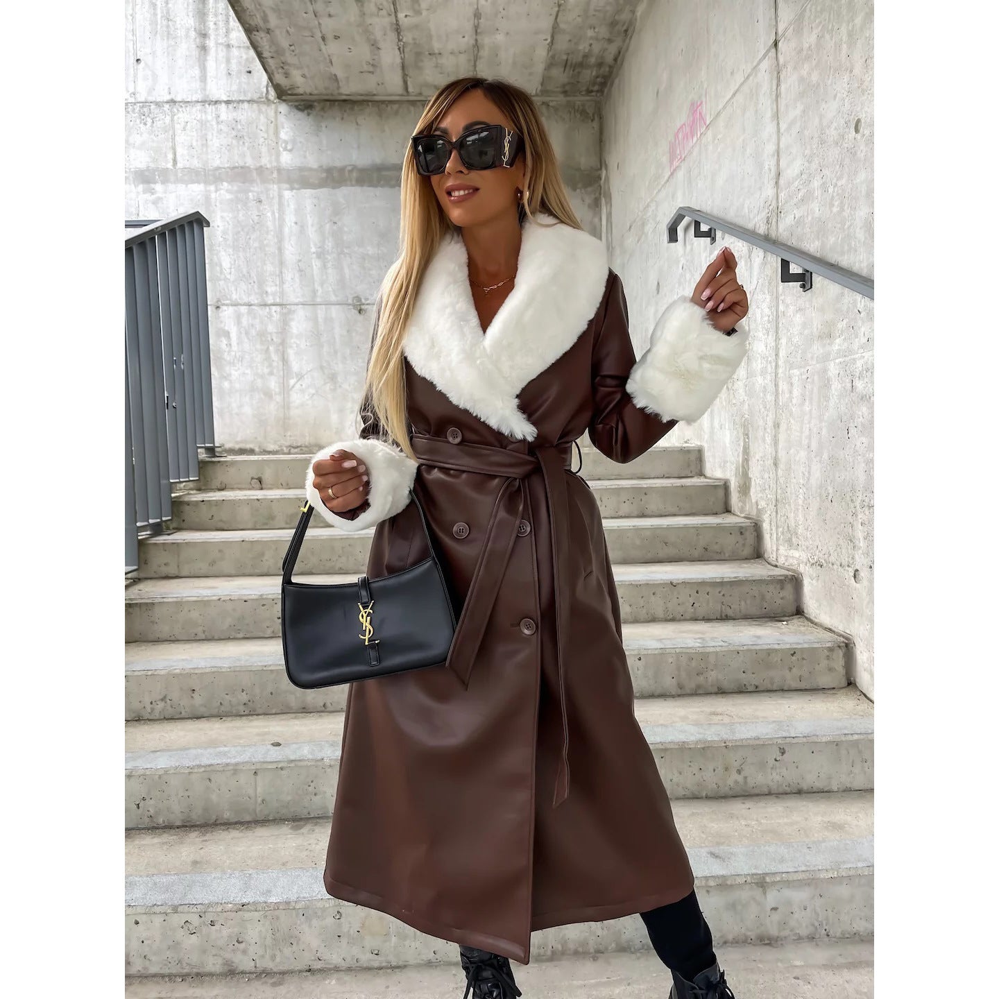 Fur Collar Leather Coat