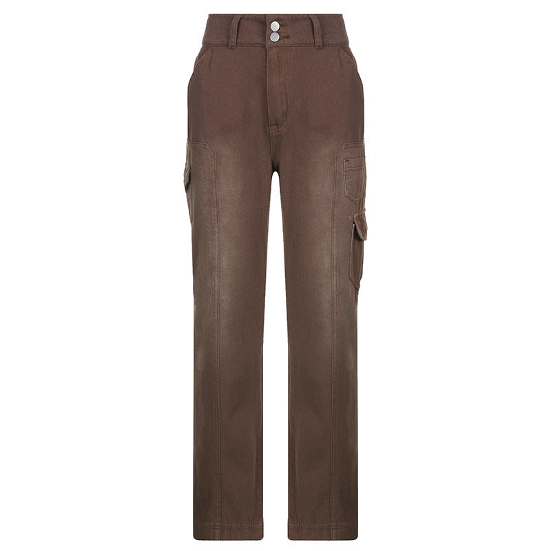 DOUBLE BUTTON COMBAT STRAIGHT LEG JEANS