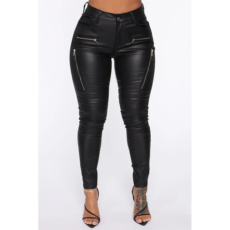 LEATHER MID WAIST PANTS