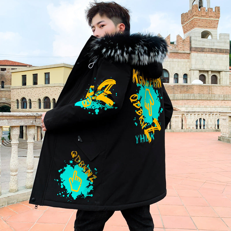 LONG-SLEEVED HOODED GRAFFITI PLUS FLEECE JACKET