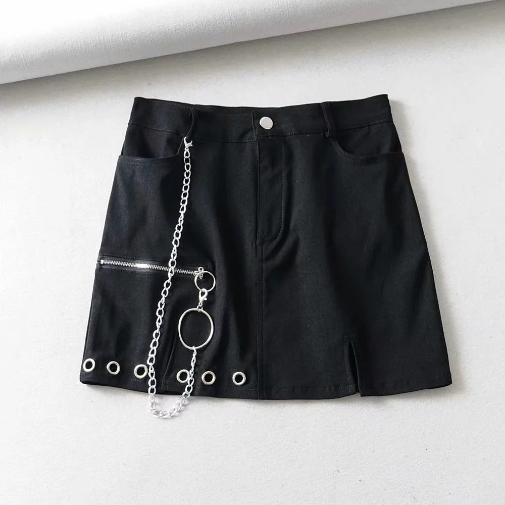 CUT-OUT SLITS ZIPPER SKIRT