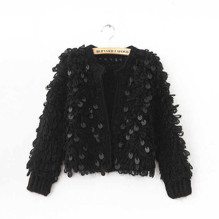 Sequined Mohair Short Sweater