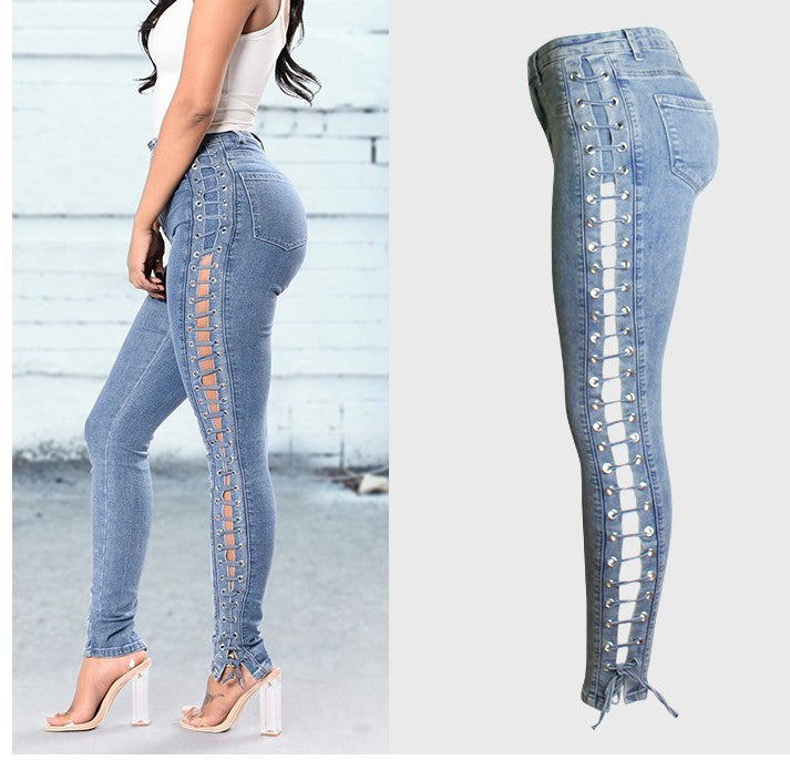 HIGH WAIST CUT-OUT SKINNY JEANS