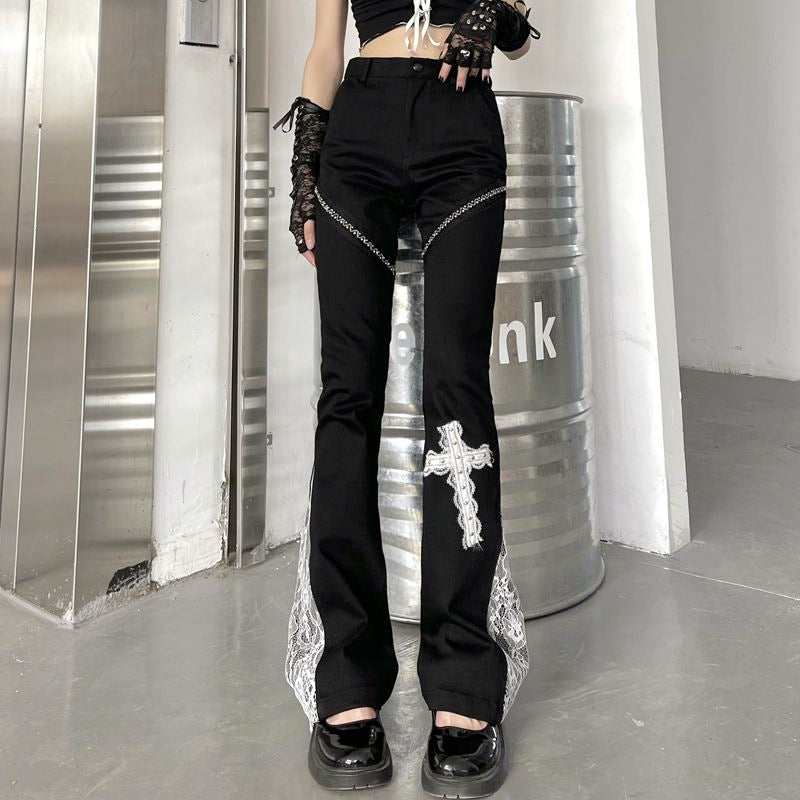 HIGH WAIST PATCHWORK WIDE LEG PANTS