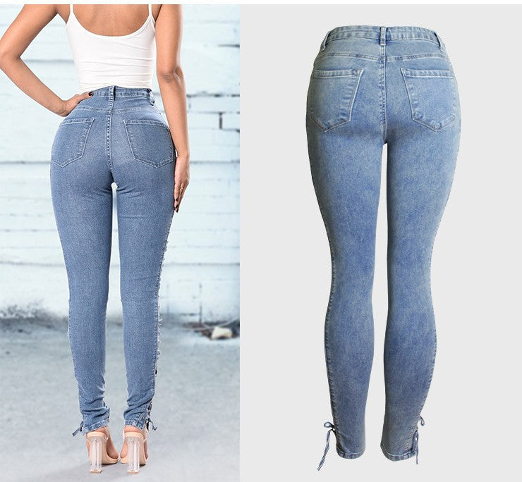 HIGH WAIST CUT-OUT SKINNY JEANS