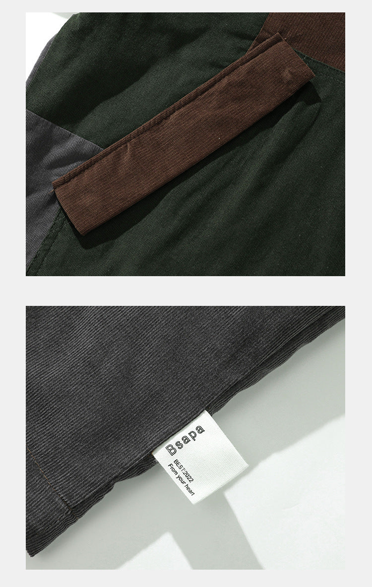 Stitching Corduroy Color Block Hooded Jacket