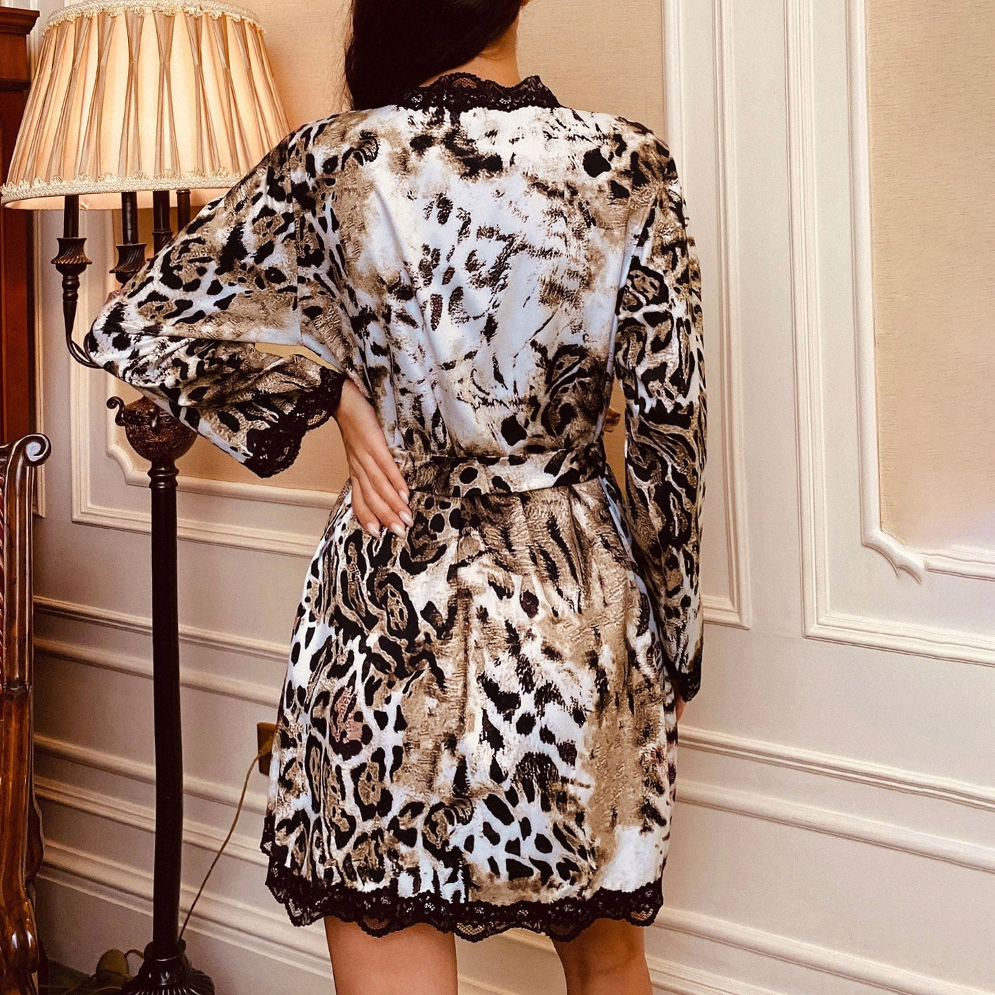 Lace Animal Print Robe