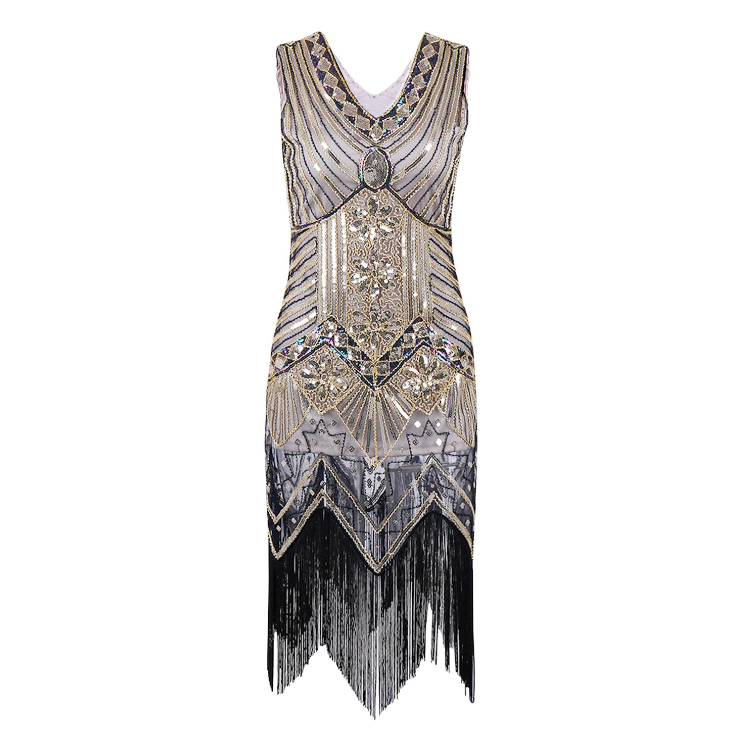 SEQUIN SLEEVELESS FRINGE DRESS
