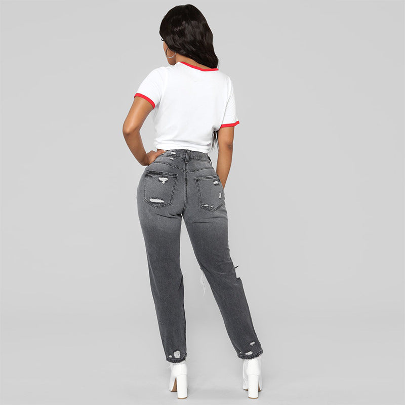 HIGH WAIST RIPPED JEANS