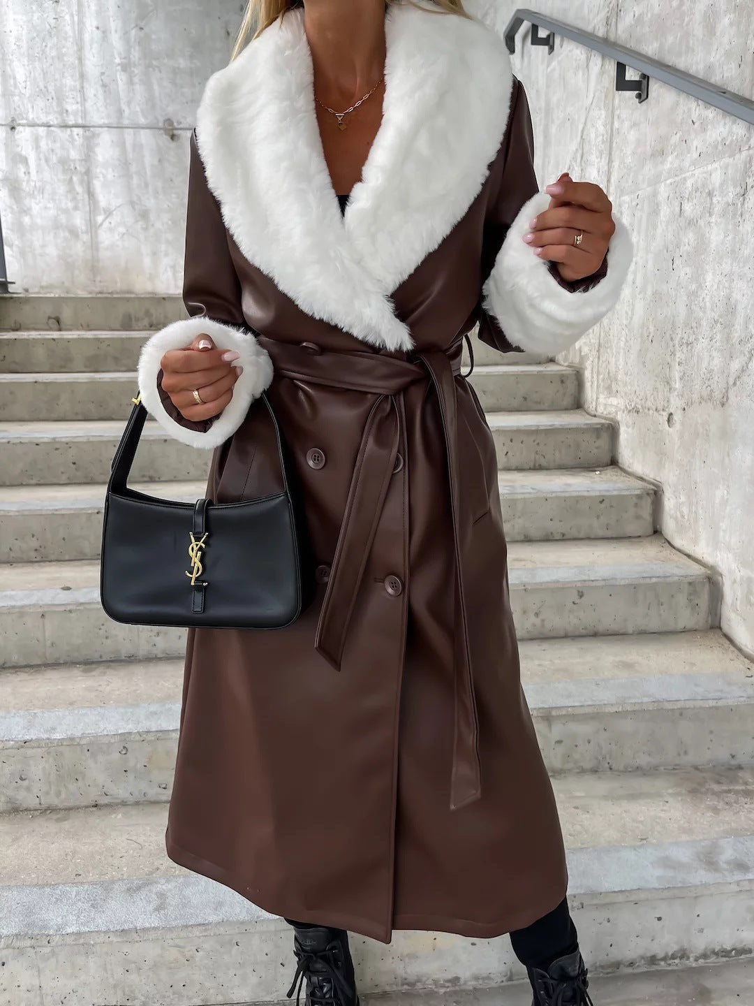 Fur Collar Leather Coat