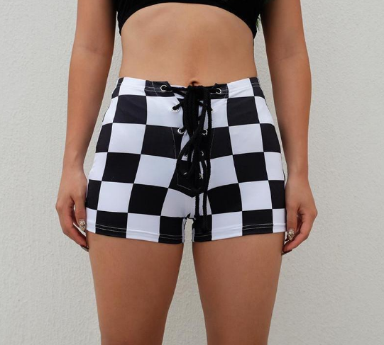 CHECKERED DRAWSTRING SHORTS