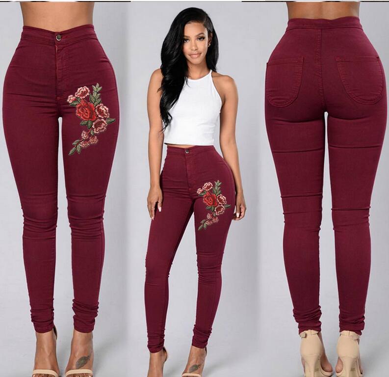 HIGH WAIST EMBROIDERED PANTS