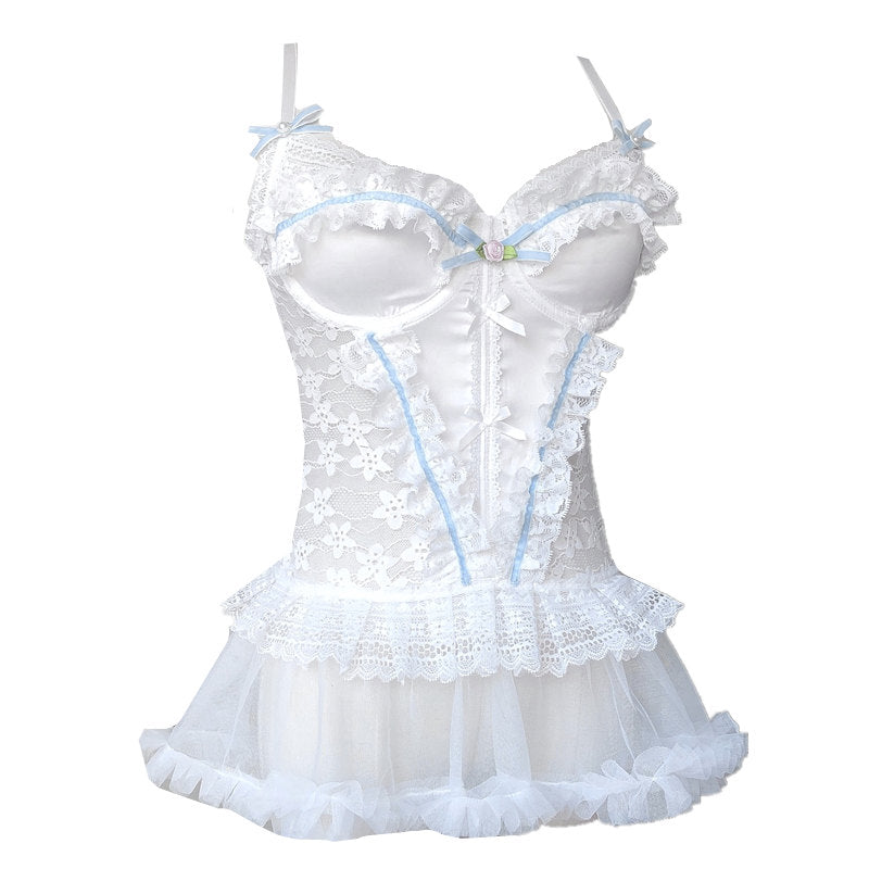Handmade Satin Sling Bra with Lace-Trimmed Skirt