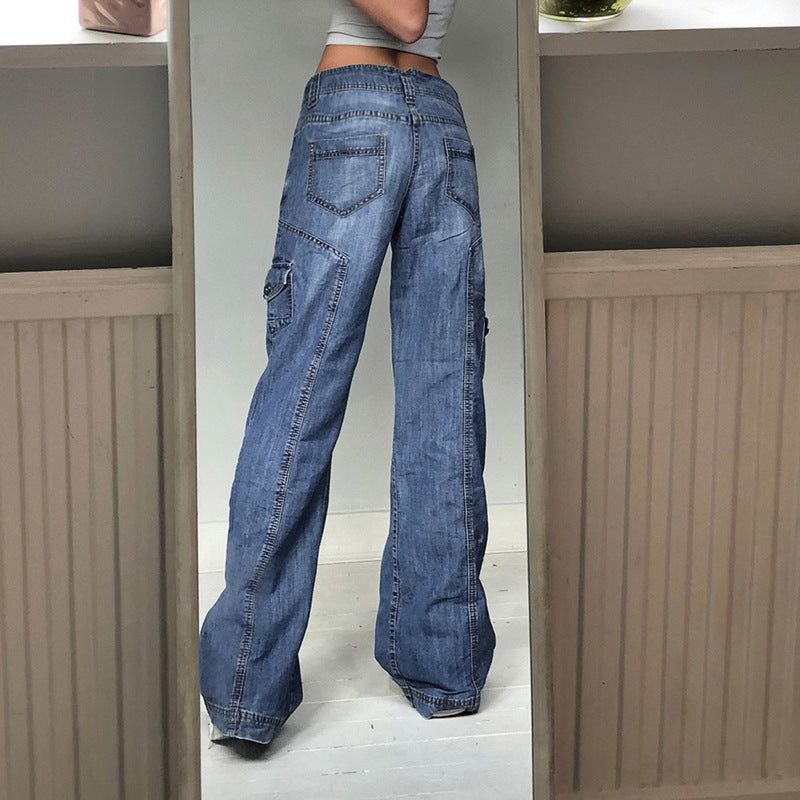 DOUBLE BUTTON COMBAT STRAIGHT LEG JEANS