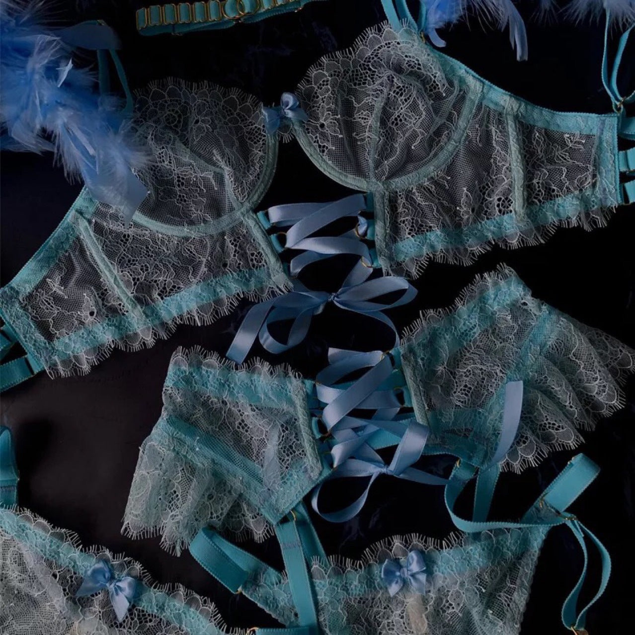 Feather Tassel Wired Lingerie with Garter