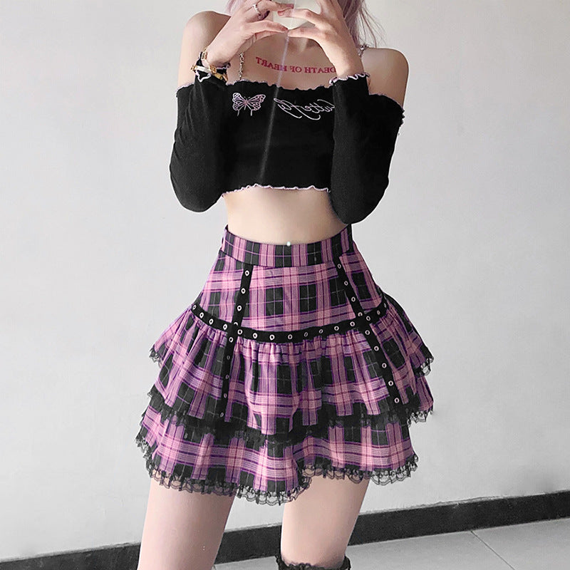 PLEATED LACE TRIM SKIRT