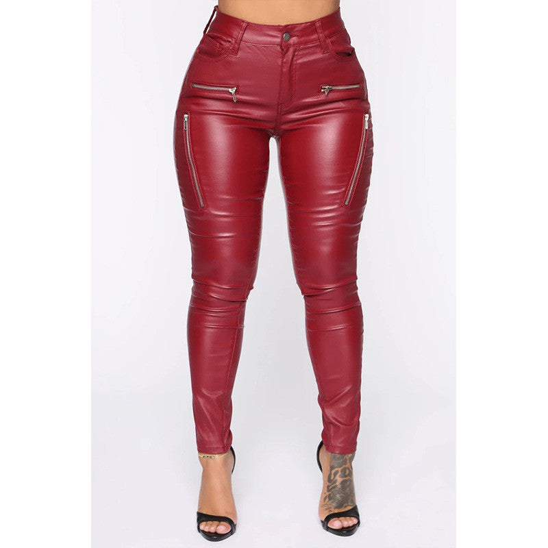 LEATHER MID WAIST PANTS