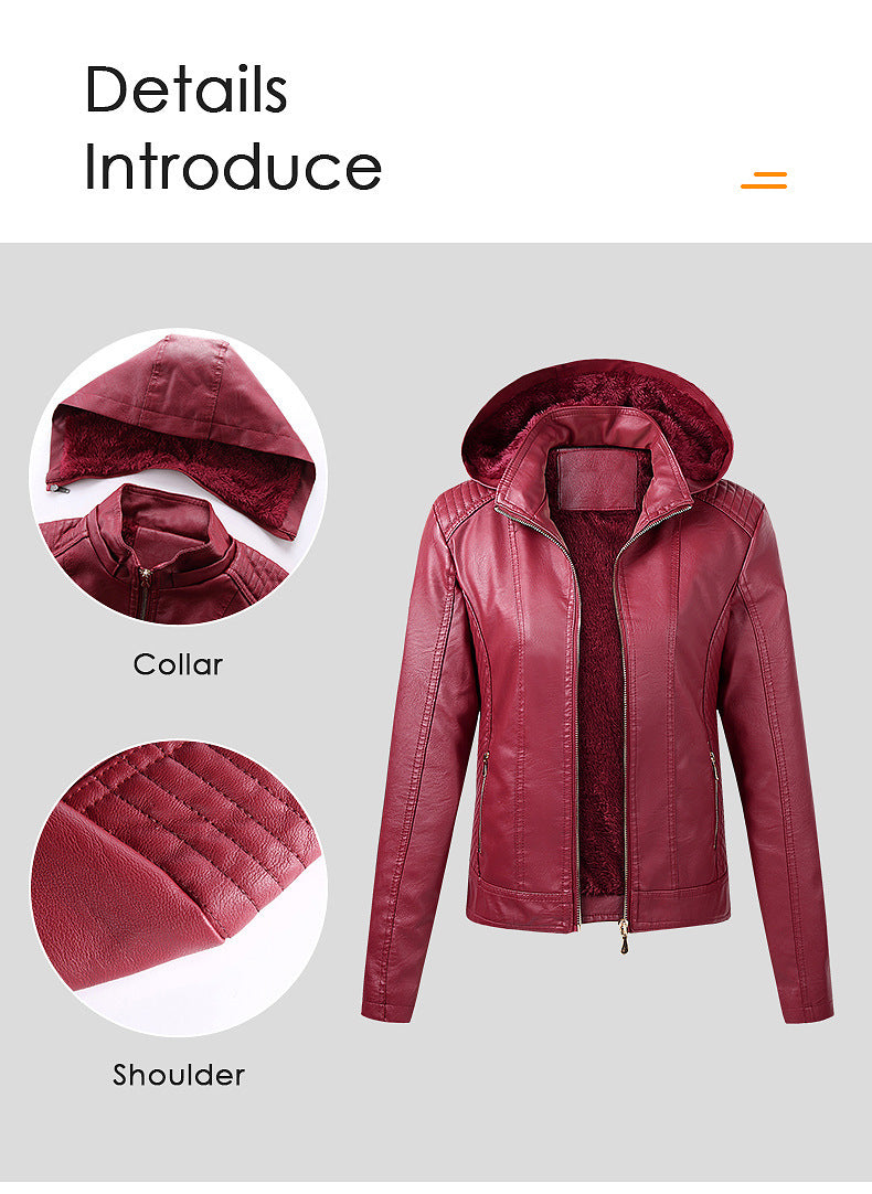 LEATHER FLEECED ZIPPER JACKET