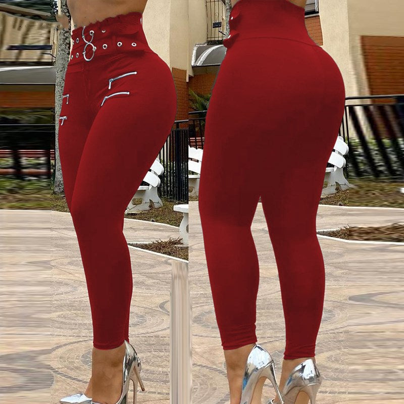 BELTED HIGH WAIST SKINNY PANTS