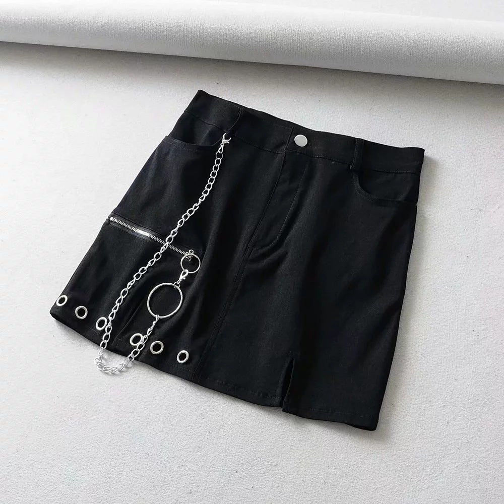 CUT-OUT SLITS ZIPPER SKIRT